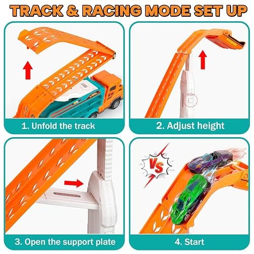 BainGesk Carrier Truck Toys for 2 3 4 5 6 Years Old Boys, 2.8 Ft Race Track Transport Cars with 6 Die-Cast Metal Toy Cars, Birthday Gifts Kids Age 3-5, Racing Toys Gifts for Toddlers thumbnail 6