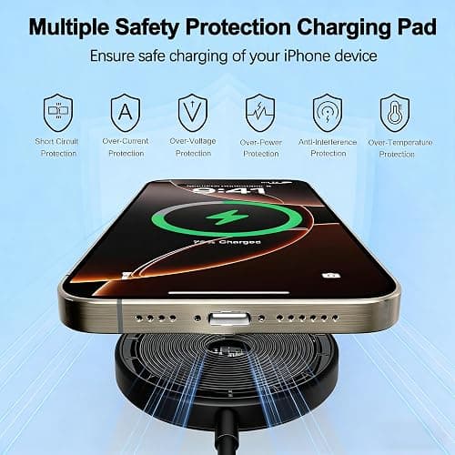 [Apple MFi Certified] iPhone Magnetic Wireless Charger 15W 6FT Mag-Safe Charging Pad with USB C Fast Wall Charger Block for iPhone 17 Pro Max/Air/16 Pro/16 Plus/15/14/13/12/AirPods Pro 3/2(Black) thumbnail 4