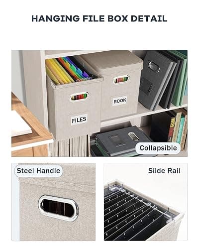 Oterri File Organizer Box with Lid, Hanging Filing File Box with Mesh Pocket, Document Organizer Box for Letter Files, Portable Storage Box with Smooth Sliding Rail for Office&Home (1 PCS, Beige) thumbnail 6