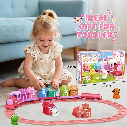 Train Set Toy Toddlers for 1-3 Montessori Learning Matching & Sorting Toys | Learning Toy for Ages 1 2 3 Christmas Birthday Gift Boys Girls (Pink) thumbnail 7