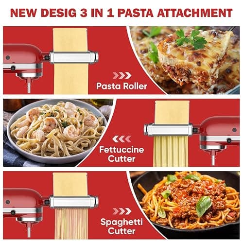 3 in 1 Pasta Attachment for KitchenAid Stand Mixer, All Metal Pasta Maker KitchenAid Attachment, Pasta Sheet Roller, Spaghetti Cutter, Fettuccine Cutter Maker Accessories and Cleaning Brush by Gvode thumbnail 3