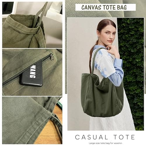 YAVCOOL Canvas Tote Bag for Women Large Hobo Shoulder Bag for Work Travel Casual Message Bag Tote Purse handbags thumbnail 6