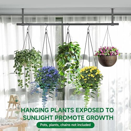 Uoveya Hanging Planters Rod – Plant Hanger Indoor for Window Ceiling, Hanging Plant Shelf for Wall Planter House Plants, Plant Shelves Metal Holder Bar 31.5In Black (Pots, plants, chains not included) thumbnail 6