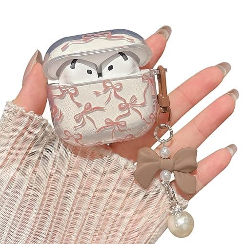 MINSCOSE Compatible with AirPods 4 Clear Case,Cute Pretty Flower Earphone Cover with Floral Keychain, Soft Transparent TPU Protective Case for AirPod 4 for Girl Women-Brown - Image 1