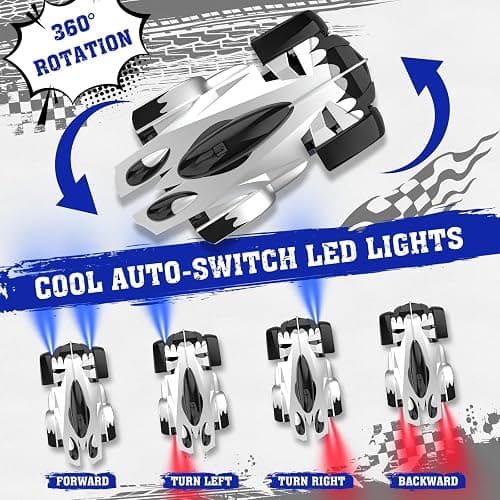 EpochAir Wall Climbing Remote Control Car, 360° Rotating Wall Climbing Car Toy with LED Light, Rechargeable RC Stunt Cars, Kids Toys Gift for 3 4 5 6 7 8 9 Year Old Boys(Silver) thumbnail 4