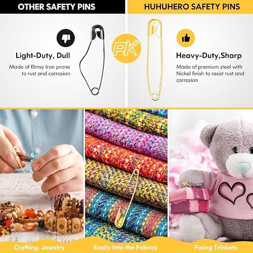 630 Pack Safety Pins Assorted, 5 Different Sizes Small and Large Safety Pin for Clothes Pins Sewing, Nickel Plated Steel, Arts and Crafts Supplies (3 Colors) thumbnail 6