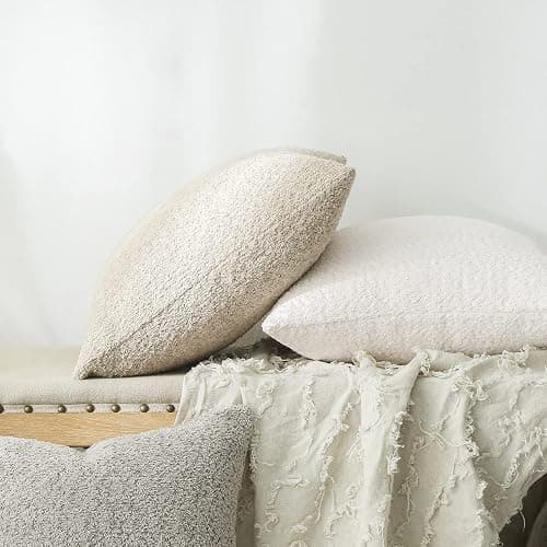 FIOUOVO Textured Farmhouse Throw Pillow Covers 20x20 Decorative Pillows for Bed Couch Pillows for Living Room Rustic Pillows Neutral Accent Cushion Cases Set of 2, Beige - Beige - 20" x 20" (Pack of 2) thumbnail 6