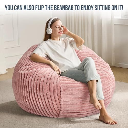 3ft Bean Bag Chairs for Adults Large Beanbag Chair with Stripe Plush Cover Big Bean Bag Chair for Living Room Bedroom Dorm Office thumbnail 3