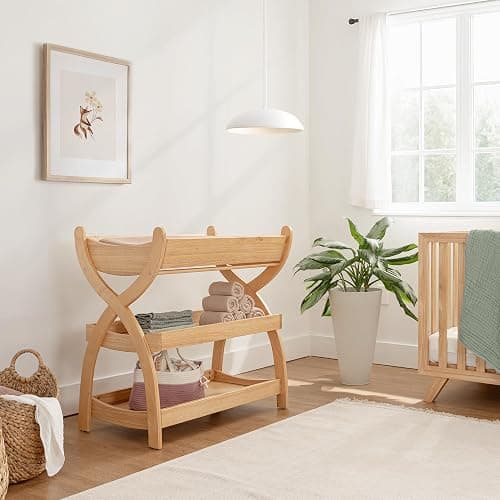 Comfy Cubs Baby Changing Table - Sturdy Wood Construction, Timeless Look Baby Change Table with Two Open Shelves for Infant Daycare Essentials Storage - Natural Wood thumbnail 2