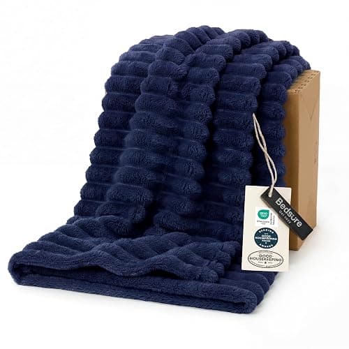 Bedsure GentleSoft Navy Blue Throw Blanket for Couch, Father Birthday Gifts for Men Husband Dad, Cozy Soft Blankets for Women, Cute Small Fleece Throws, Navy, 50x60 Inches - Image 1