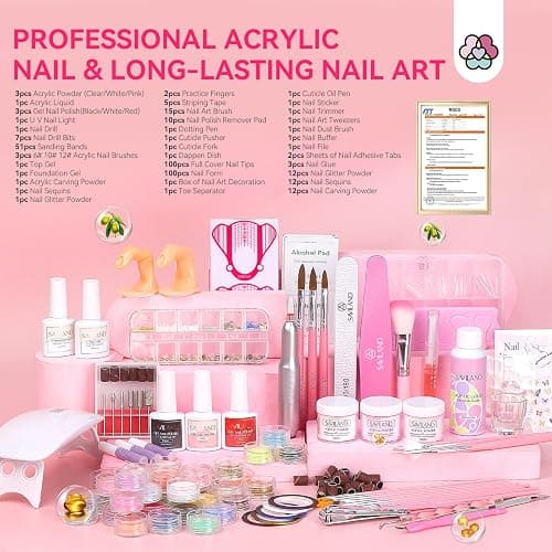 SAVILAND Acrylic Nail Kit with Drill: Professional Acrylic Nail Set for Beginners with Everything U V Light 3 Colors Gel Polish Decorations Nails Tools for Home Salon Use Christmas Gift Set thumbnail 2