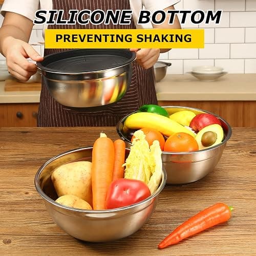VZZNN 24Pcs Stainless Steel Bowls Set with 6 Airtight Lids & 3 Graters - Premium Non-Slip Base Nesting Mixing Bowls for Food Prep, Serving & Storage thumbnail 2