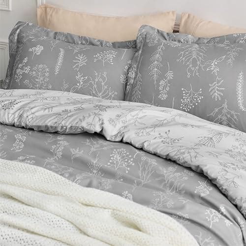 Bedsure Full Comforter Set - Grey Bed Set, 3 Pieces Cute Floral Bedding, 1 Soft Reversible Botanical Flowers Comforter and 2 Pillow Shams thumbnail 5