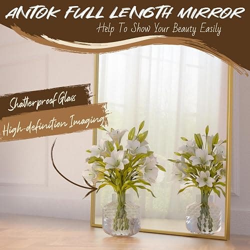 Antok Full Length Mirror, 58"x19" Floor Mirror, Arched Floor Standing Freestanding Arch Full Body Mirrors with Stand for Bedroom, Hanging Mounted for Living Room Cloakroom,Gold thumbnail 5