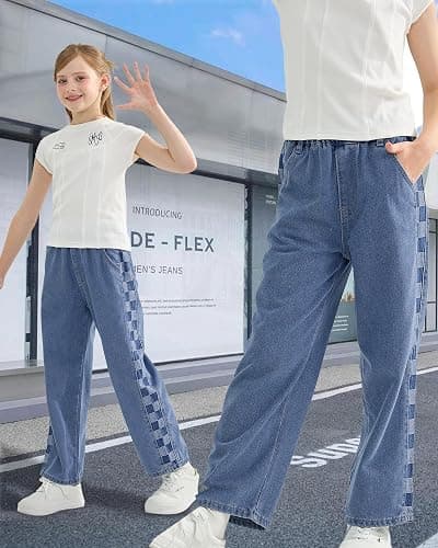 Rolanko Girls Jeans Denim Elastic Wasit Wide Leg Baggy Pants Kids Clothes 4-14 Years thumbnail 7