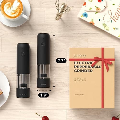 Ultrean Pepper Grinder, Rechargeable Salt and Pepper Grinder with 6 Adjustable Coarseness, LED Light, Automatic Grinder for Kitchen, Home and Kitchen Appliances Birthday Gifts for Women, Black thumbnail 7