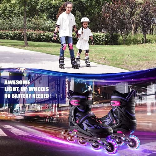 2PM SPORTS Vinal Girls Adjustable Flashing Inline Skates, All Wheels Light Up, Fun Illuminating Skates for Kids Men Adult Women and Boys thumbnail 7