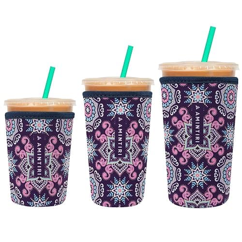 3 Pack Reusable Sleeve for Iced & Hot Drinks Cup, Neoprene Sleeve Compatible With Starbucks, Dunkin Coffee Cup (Brust Flower) - Image 1