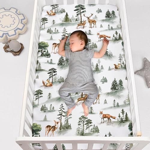 PHF 3 Pack Soft Woodland Crib Sheets Fitted, Silky Comfy Breathable Baby Sheets for Boys Girls Neutral, 28x52 Inches Fits Standard Crib and Toddler Mattresses, Woodland thumbnail 2