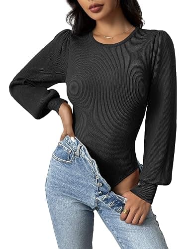 Zeagoo Womens Sweaters Long Sleeve Bodysuits 2026 Fall Crewneck Puff Knit Pullover Tops - Image 1