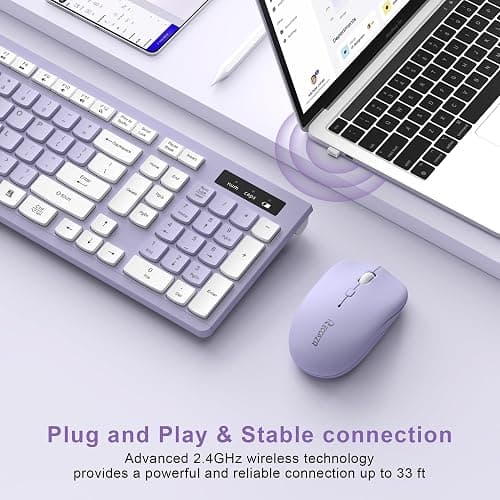 Wireless Keyboard and Mouse Combo, Full-Sized Wireless Keyboard and Adjustable DPI Mouse, 2.4GHz USB Receiver, Silent Keyboard and Mouse for PC, Windows, MAC, Desktop, Laptop(Purple) thumbnail 2