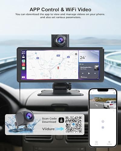 Wireless Car Stereo Carplay Screen with 4K Dash Cam, 8.1'' Portable 2K Touch Screen with 1080P Backup Camera, GPS Navigation for Car Play, Android Auto, Voice Control, Mirror Link, DVR, Bluetooth thumbnail 5