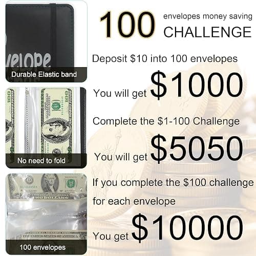 APMFHO 100 Days Money Saving Challenge Coin Envelope Budgetstorage Book, Money Saving Binder, Easy and Fun Way to Save $10,000 or $5,050, Saving Challenge Book with Family, Friends, Bestie thumbnail 3