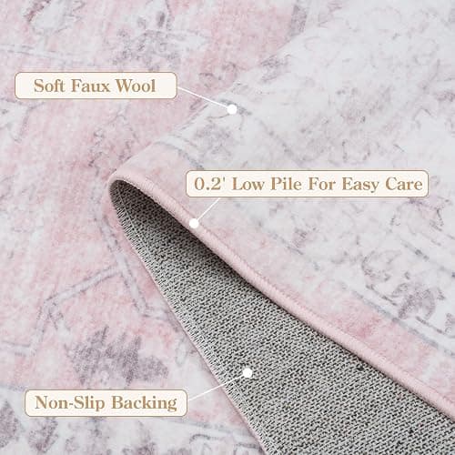LIVEBOX Pink 6x9 Area Rug for Bedroom Girls, Boho Washable Rugs for Living Room Nursery, Non-Slip Indoor Soft Carpet Low-Pile Farmhouse Carpets for Dining Room Kids Playroom, Pink thumbnail 6
