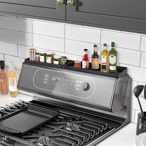 Homotte Stove Top Shelf - Silicone Magnetic Shelf for Kitchen Stove - Over Stove Spice Rack Organizer with 3 Detachable Functional Partitions - Adjustable Length of 20/24/30 Inch (Black) thumbnail 2