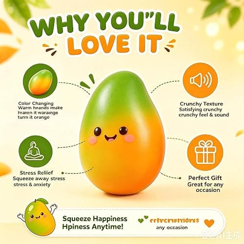 Crunchy Mango Squishy, Chameleon Mango Stress Ball for Adults, Suitable for People Over 14 Years Old thumbnail 3
