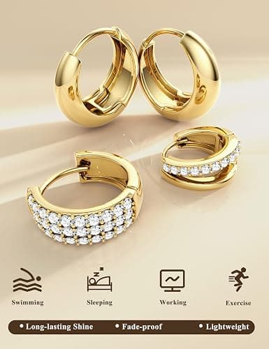 YADOCA Small Gold Hoop Earrings for Women - Hypoallergenic Chunky Gold Silver Hoops Earring Stacks Small 14K Gold Filled Huggie Earrings Set for Multiple Piercing 8/10/12M thumbnail 3