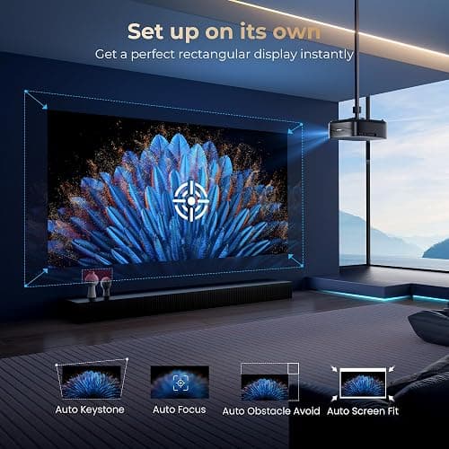 ⭐⭐⭐ [1000 ANSI & Audio by DBX-TV] Alvar Smart Projector with WiFi 6 and Bluetooth, 30W Speakers, NetfIix Licensed & DoIby Audio Outdoor Proyector, Auto Focus Native 1080P Projector with HDR10, Black thumbnail 5