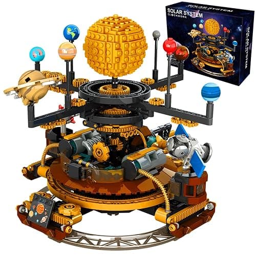 Spinning Solar System Building Blocks Planet Set, STEM Education Science Curriculum Learning Outer Space Toys with Rocket and Satellite Models, Orbiting 9 Planets, Birthday Gift for Ages 8 and Up - Image 1