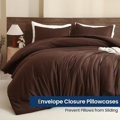 Paxrac Earthy Brown Comforter Full Size, Neutral 3 Pieces Comforter Set, Lightweight Solid Bedding Set, All Seasons Soft Fluffy Full Comforter Set (80x90In Comforter & 2 Pillowcases) thumbnail 5