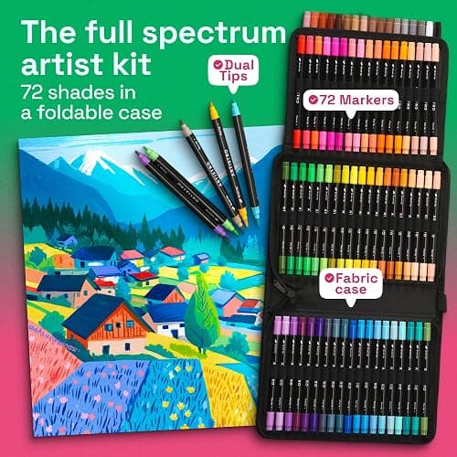 ARTISTRO Acrylic Paint Markers, Dual-Tip Paint Pens, Black 72 Pack | Brush & Fine Precision Tips, Painting & Calligraphy, Multisurface for Fabric, Rock, Glass Painting, Wood, DIY, Craft, Canvas thumbnail 2