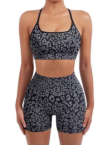 SUUKSESS Women Seamless Workout Sets Strappy Sports Bra High Waist Booty Shorts Outfits - Image 1