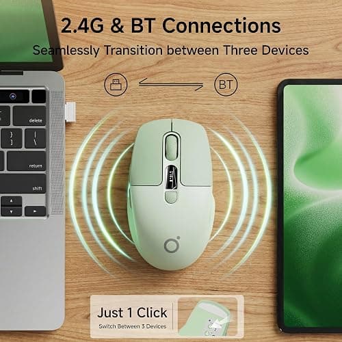 SEUNKWANG EWEADN Q1 Wireless Mouse, BT & 2.4G Silent Mouse Quiet Click with 1600 DPI Levels, Battery & DPI LED Screen Display, 6 Button Small Portable Bluetooth Mouse for Laptop/PC/Mac-Green thumbnail 3