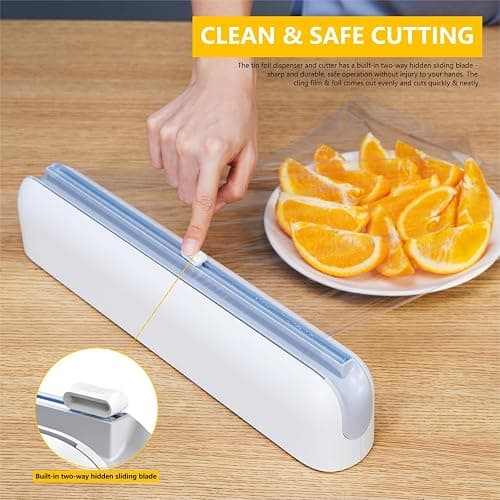 Quasziwa Aluminum Foil & Plastic Wrap Dispenser with Cutter - Easy One-Hand Operation, Space-Saving Kitchen Organizer for Worktops & Cabinets, Magnetic Cling Film Dispenser - Fits 12" Rolls, Gray thumbnail 3