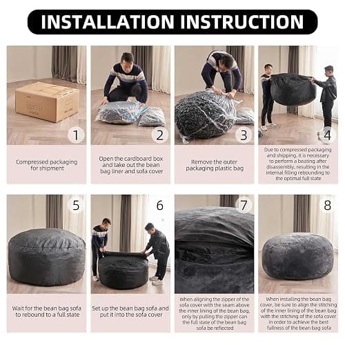 Extra Large Bean Bag Chairs for Adults，5FT,Bean Bags with Filler Included,Memory Foam Chair,Soft and Comfortable Jumbo Bean Bag,Leisure Chair Suitable for Bedroom and Balcony Dormitory (Black) thumbnail 4