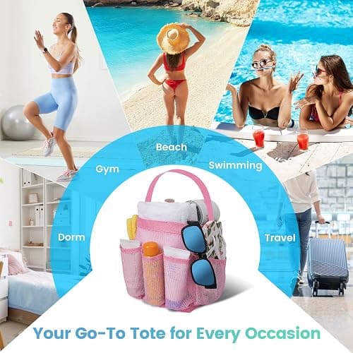 Camping Essentials Shower Caddy Portable for College Dorm Room Essentials for Girls with 8 Pockets,Large-Capacity Shower Caddy Dorm Basket,Quick Dry Bath Bag for Bathroom,Gym,Travel,Swim,Beach-Pink thumbnail 6