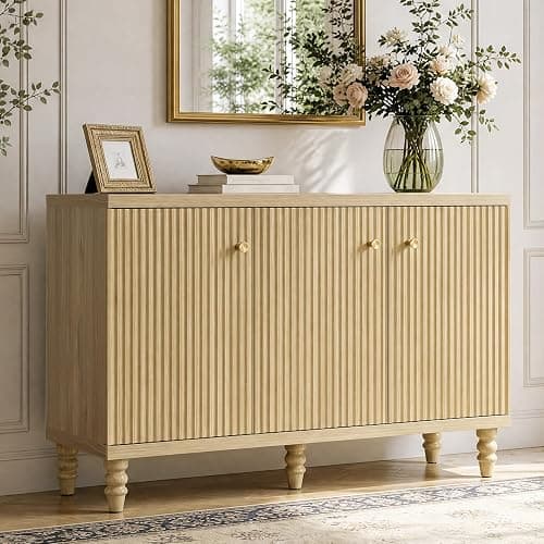Bestier Modern Fluted TV Stand for 55 inch TVs, Wood Entertainment Center with Storage, Mid Century TV Stand with 3 Fluted Doors, Adjustable Shelves,Media Console Cabinet for Living Room, Natural Oak - Image 1