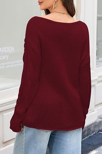 Cakulo Womens Oversized V Neck Off The Shoulder Sweaters Cable Knit Pullover Fall Sweater 2025 thumbnail 2
