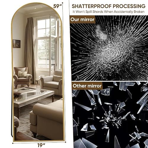 Suidia Arched Full Length Mirror, 59"x19" Floor Mirror Freestanding, Floor Standing Full Body Mirror with Stand for Bedroom, Hanging Mounted for Living Room Cloakroom, Gold thumbnail 4