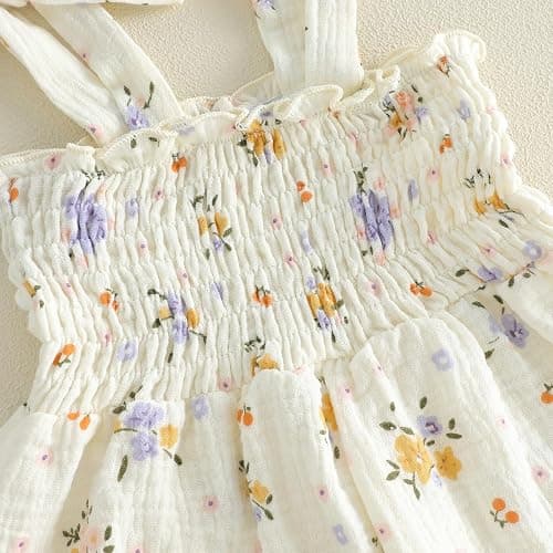 Yabijiojio Baby Girl One Piece Romper with Hat, Newborn Infant Floral Heart Tulip Print Romper Jumpsuit for 0-18 Months thumbnail 4