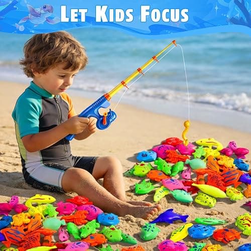 CozyBomB Magnetic Fishing Pool Toys Game for Kids - Water Table Bath-tub Kiddie Party Toy with Pole Rod Net Plastic Floating Fish Toddler Color Ocean Sea Animals Birthday Gift Age 3 4 5 6 Year Old thumbnail 5