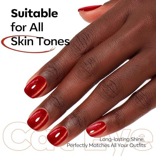 modelones Red Cat Eye Gel Nail Polish Glod Magnetic Glitter | Holographic Red Ruby Gel Polish Reflective Jelly Translucent UV Gel Manicure 15 ML thumbnail 5