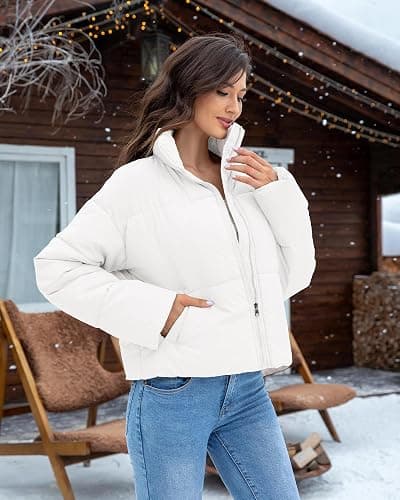 Cityork Women's Winter Quilted Jackets Casual Long Sleeve Puffer Coat Padded Outwear with Pockets thumbnail 4