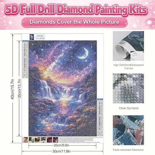 IOHEFY Diamond Painting Kits for Adults 12x16 Inch Starry Night Waterfall Galaxy Fantasy Full Drill Acrylic Rhinestone DIY Art Moon Mystical Landscape Women Beginner Wall Decor Birthday Gift thumbnail 5