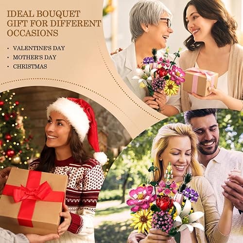 Flower Building Blocks Set, Multiple Flowers Bouquet Building Set, Artificial Flowers Arrangement Building Toys, Office Home Decoration, Valentine Day, Birthday for Women(No Vase)-699Pcs thumbnail 6