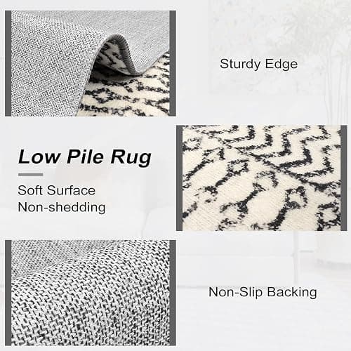 Nailttos Moroccan Area Rug, 2x3 Black Distressed Entryway Rug Non-Slip Small Rug, Soft Low-Pile Washable Indoor Door Mat Floor Carpet for Entrance Bedroom Kitchen Bathroom thumbnail 3